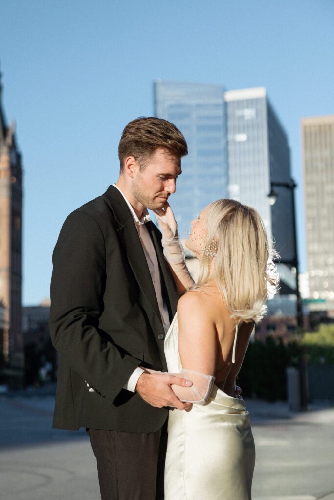 Milwaukee City Hall elopement captured in the soft glow of late summer's golden hour.