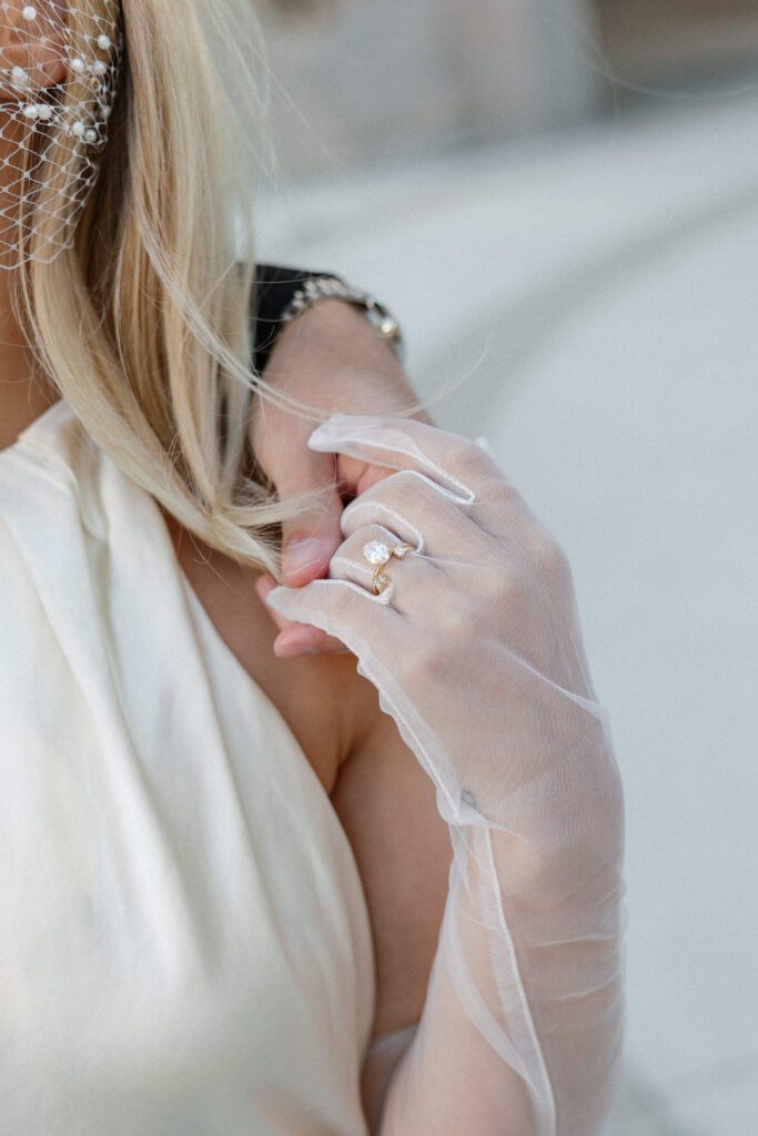 Close up of ring during newlyweds elopement.