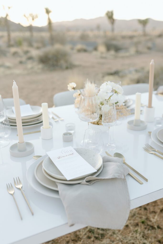 Dreamy desert elopement with bride and groom in Joshua Tree by Mariah Jones Photo wedding dress neutral florals documentary