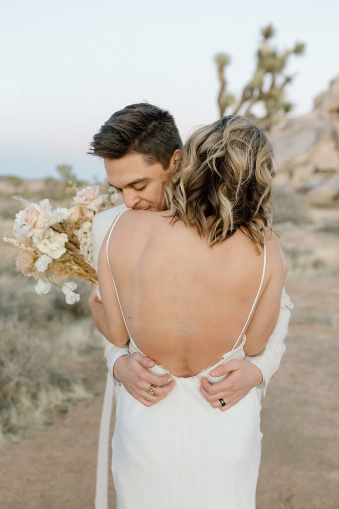 Dreamy desert elopement with bride and groom in Joshua Tree by Mariah Jones Photo