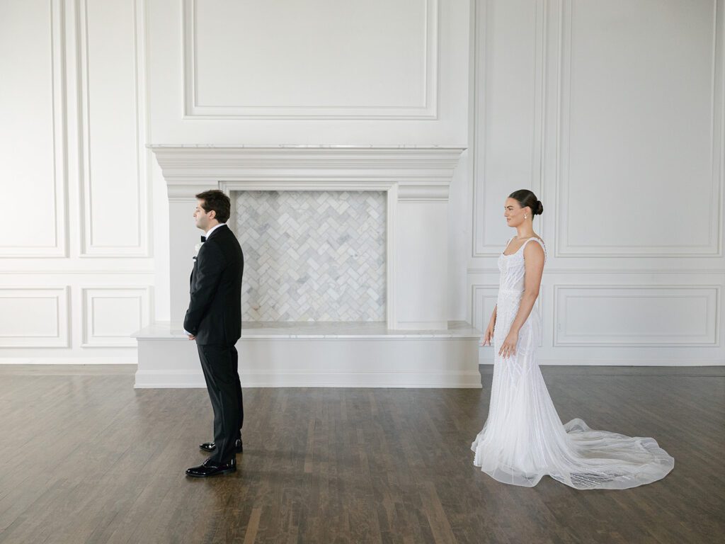 bride and groom first look at their st. james wedding