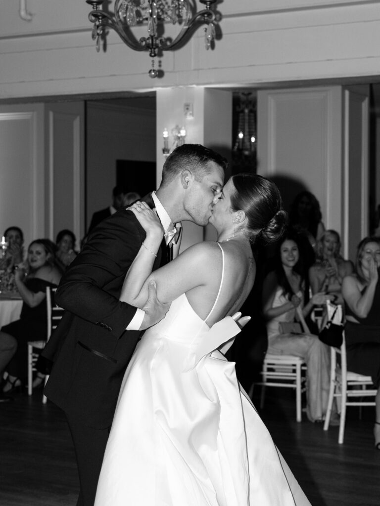 bride and groom during their first dance at The Madison Club at their wedding reception.