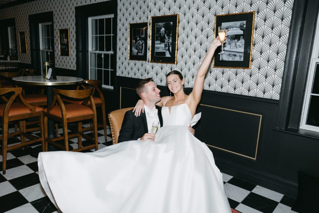 bride and groom flash portraits at The Madison Club in Madison, WI.