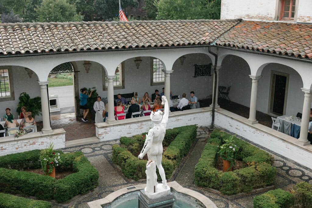 dinner space in the gardens at a villa terrace wedding