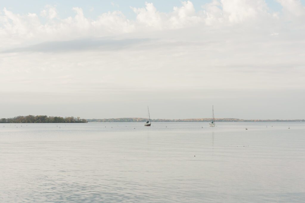 Boats out on Lake Mendota in Madison.