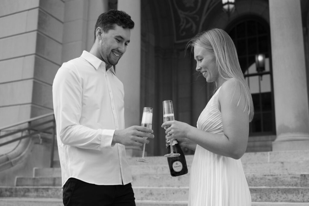 Couple having a champagne toast together.