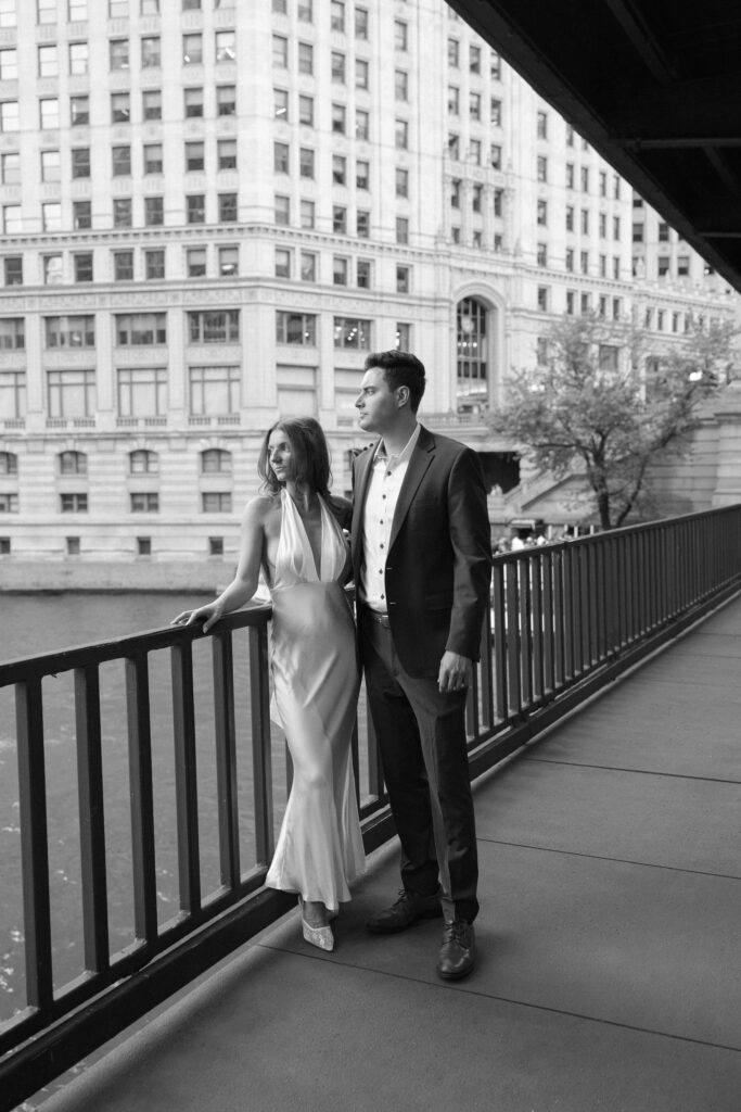 Chicago Riverwalk engagement photos.