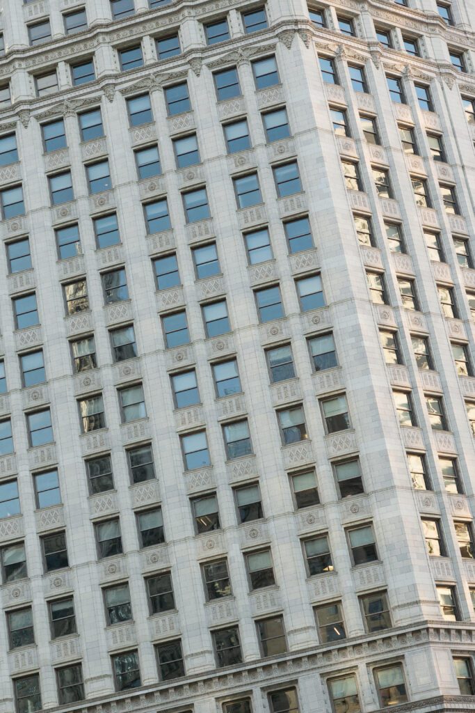 Close up of the building architecture in Chicago. 