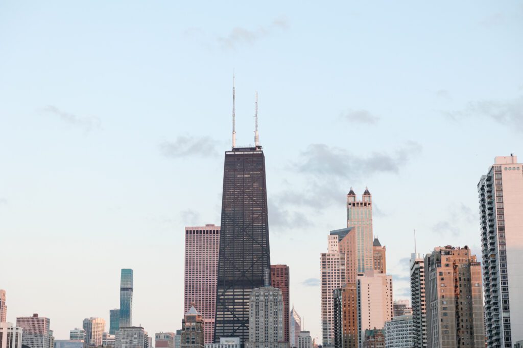 Chicago skyline details at a North Avenue Beach engagement session.