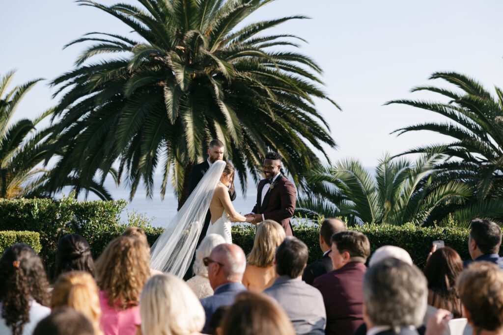 Wedding ceremony at Bel Air Bay Club wedding in California.