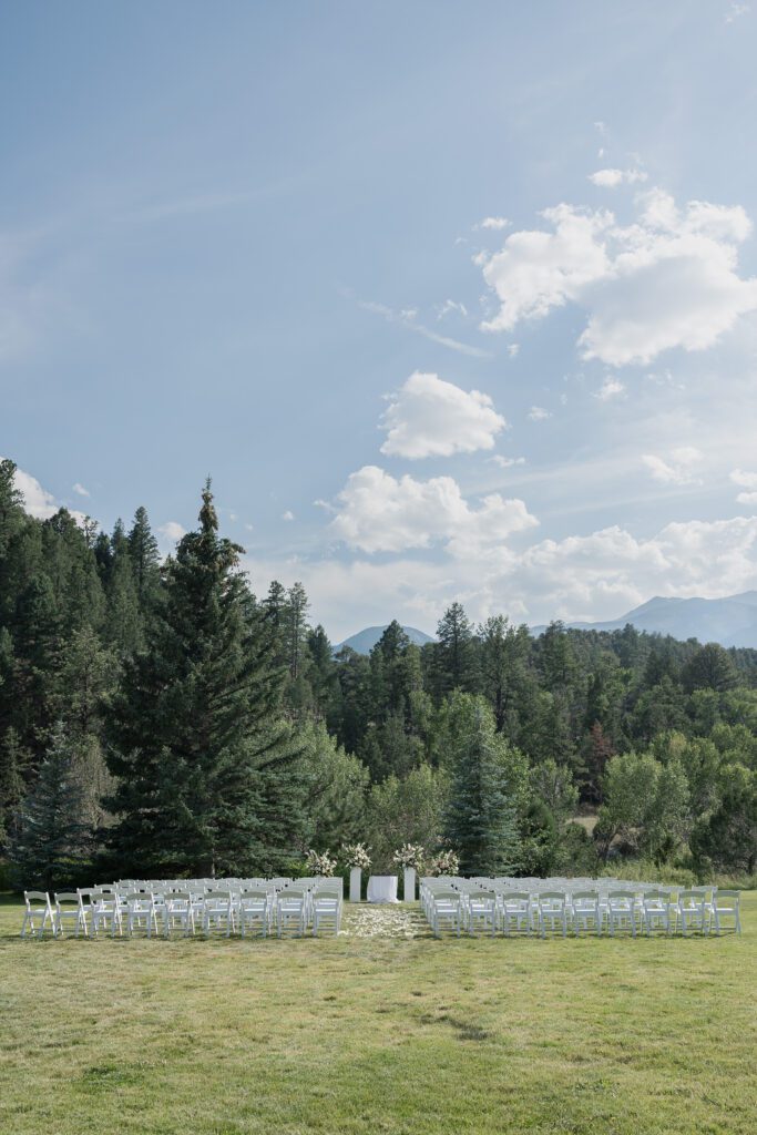 Outdoor ceremony setup with mountain backdrop at Mt. Princeton Hot Springs wedding
