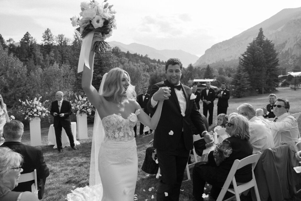Joyful walk down the aisle as husband and wife at Mt. Princeton Hot Springs wedding